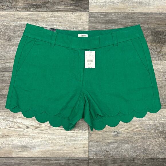 NWT J Crew Factory Green Womens 10 Scalloped Linen Blend Mid Rise Vacation Short - Picture 1 of 12